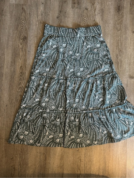 Pact Dresses & Skirts - Pact Slate Green A-Line Tiered Skirt with White Floral Print